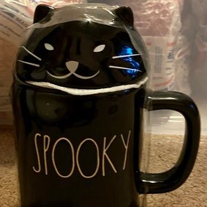 Rae Dunn Halloween Mug with Topper Black Scary Brand New Bundle and Save!